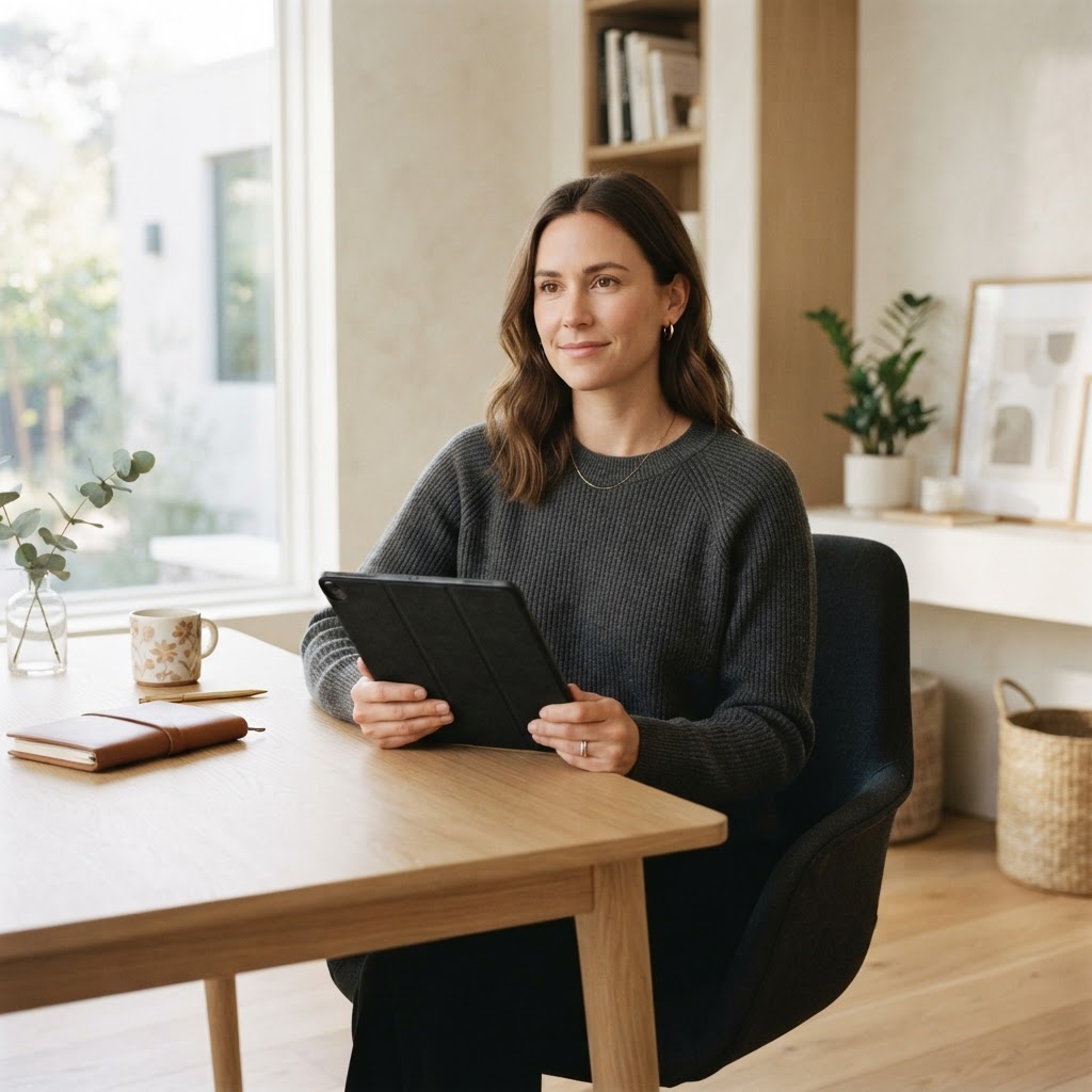 Person resting in a bright modern home office