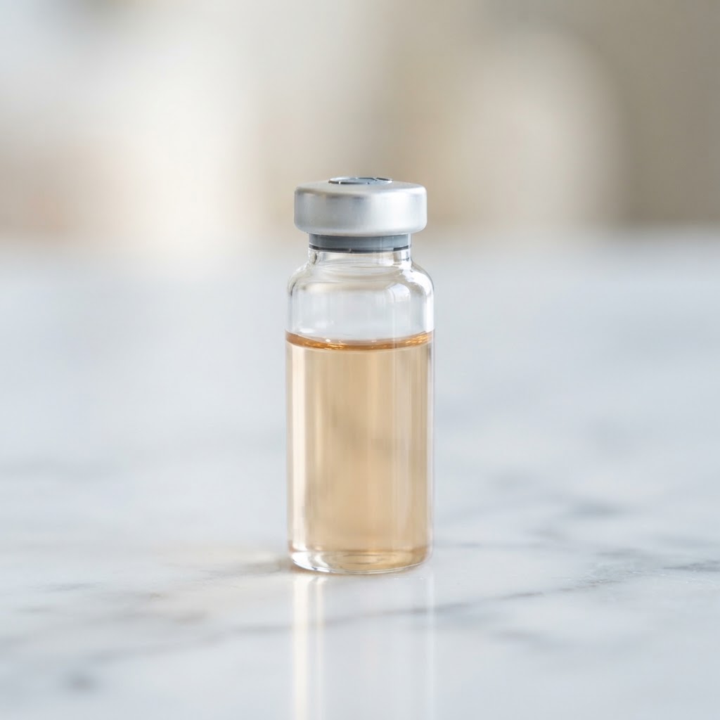 A sterile medical vial close up on marble