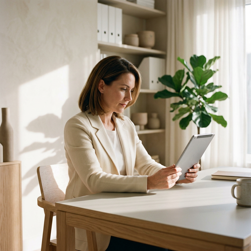 Woman reviewing personalized health data on tablet