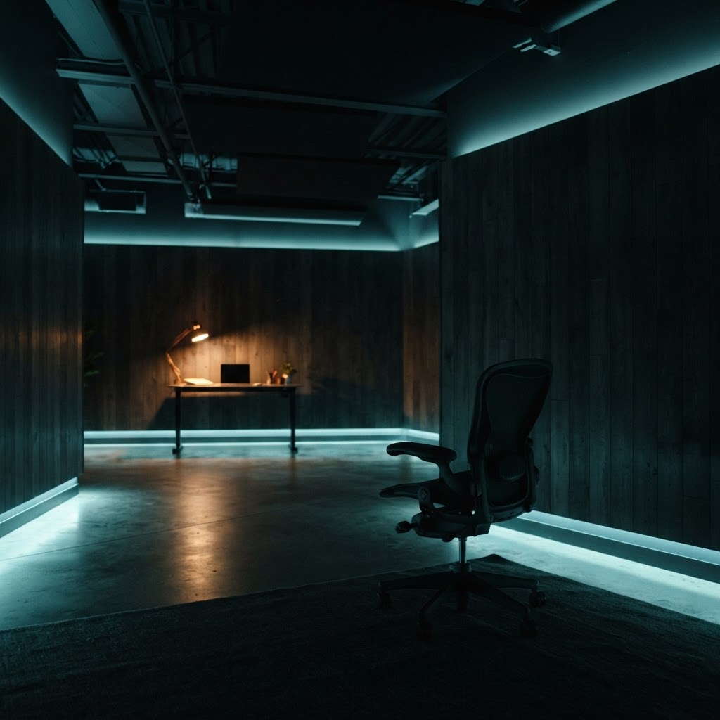 Empty professional engineering workspace at night