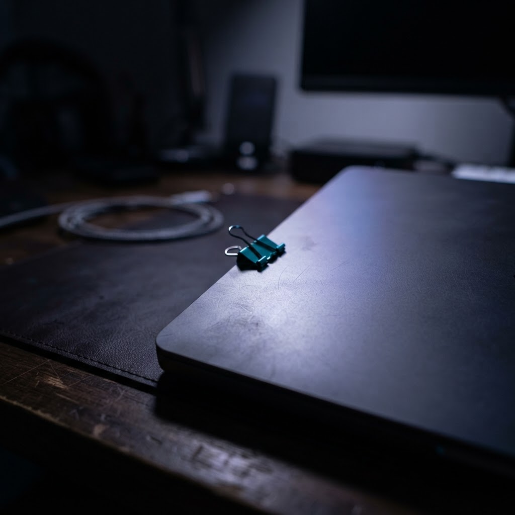 Close up of a metallic laptop corner