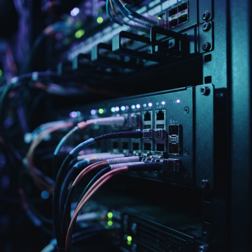 Detailed shot of network ports on a server