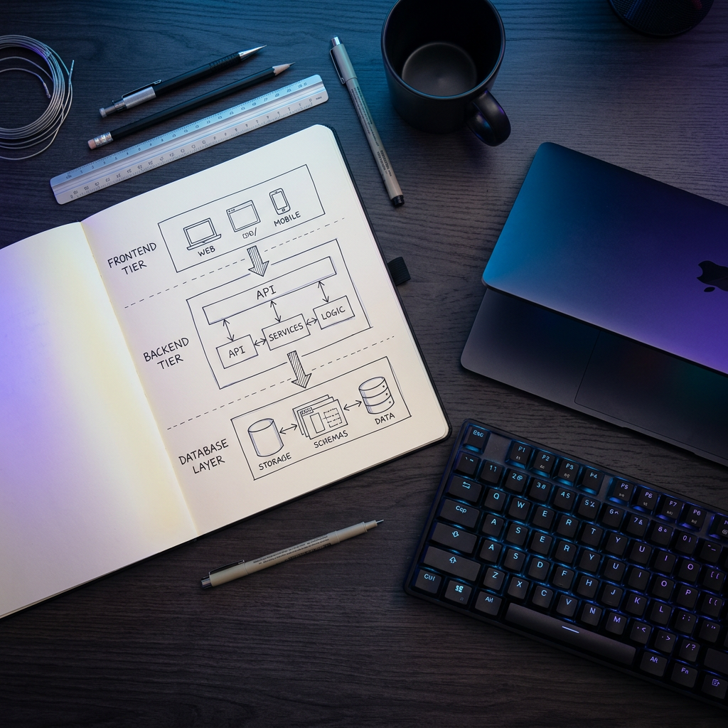System architecture planning with layered stack diagram