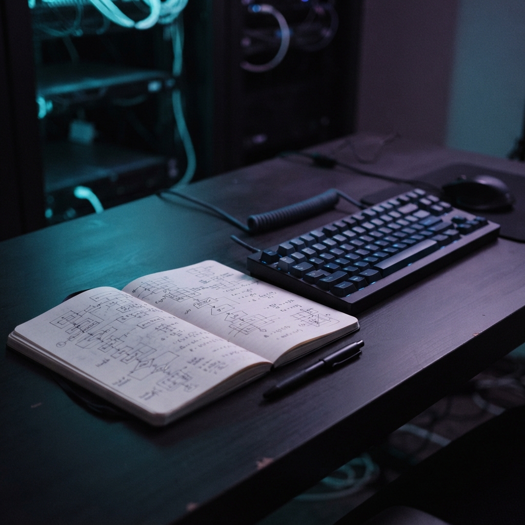 Tactile developer tools on a dark desk