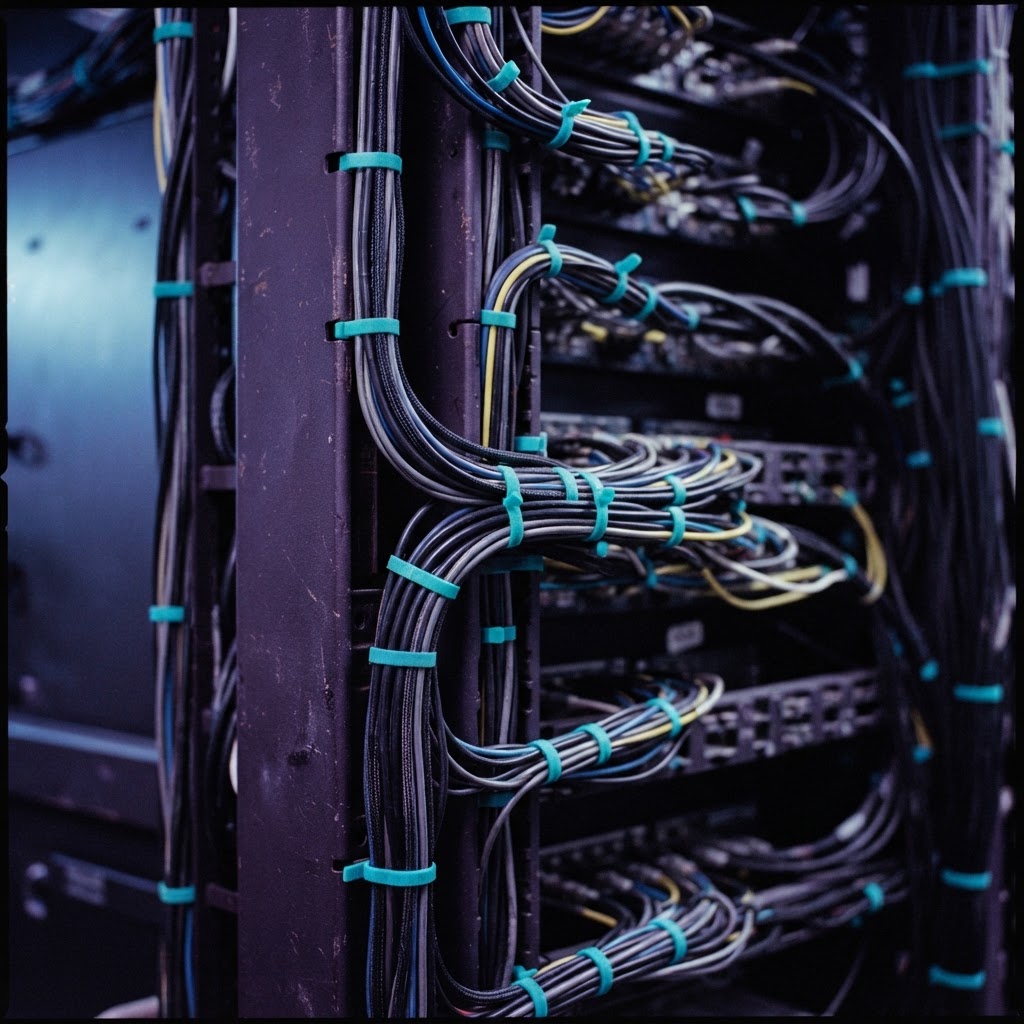 Detailed shot of structured wiring on a server rack
