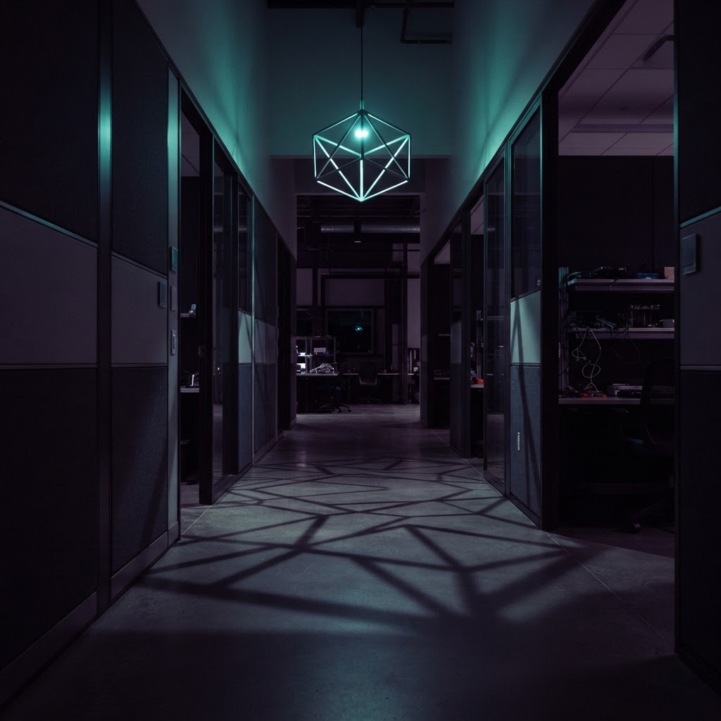 Modern architectural workspace at night