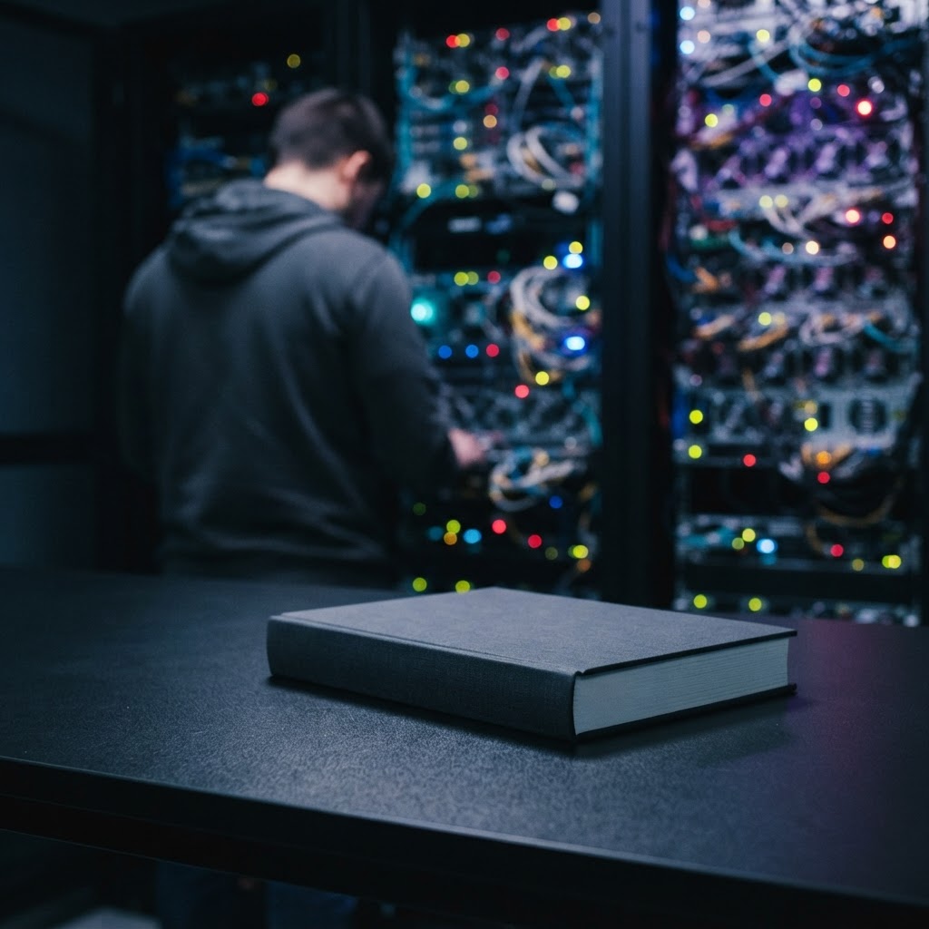 Technical manual on a desk in a server room