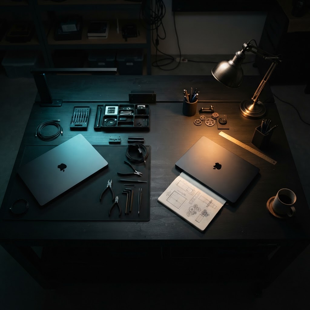 Top down view of a divided engineering workbench