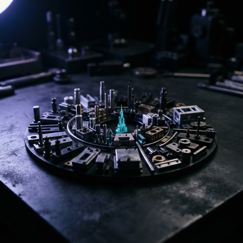 Detailed view of precision metal components on a desk