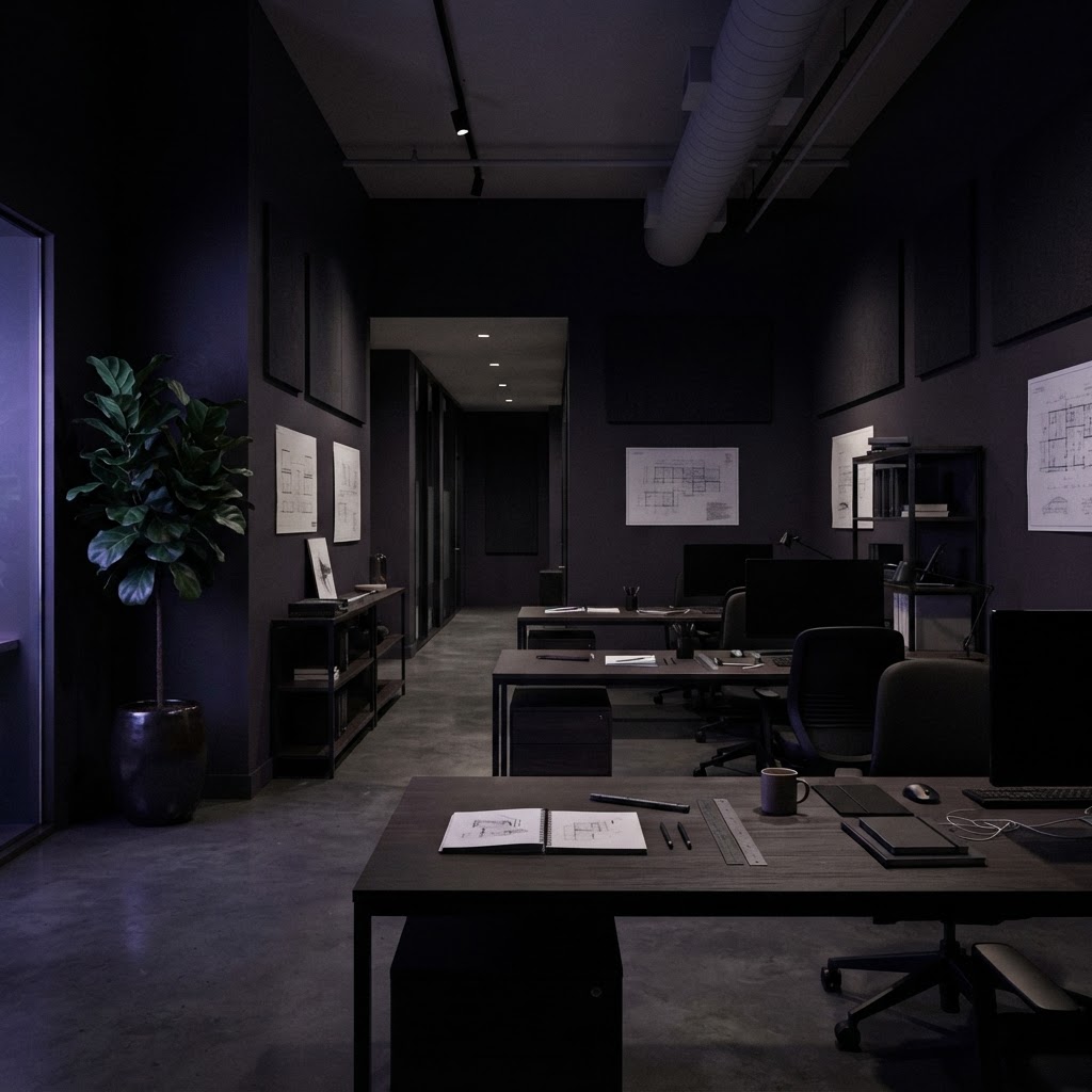 Empty modern engineering office at night