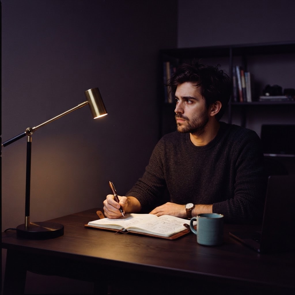 Focused developer deep in thought at a desk