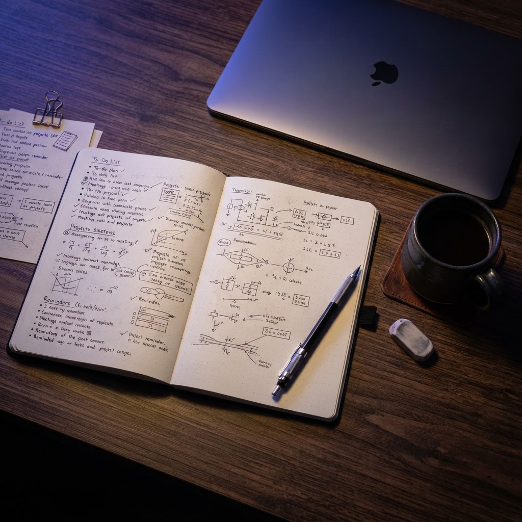 Open notebook on a desk for planning and wellness