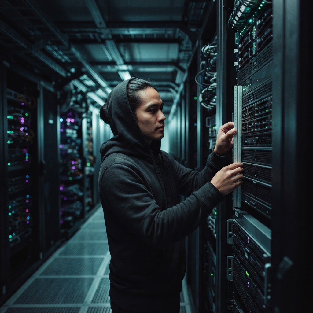 Developer measuring server infrastructure in a dark data center