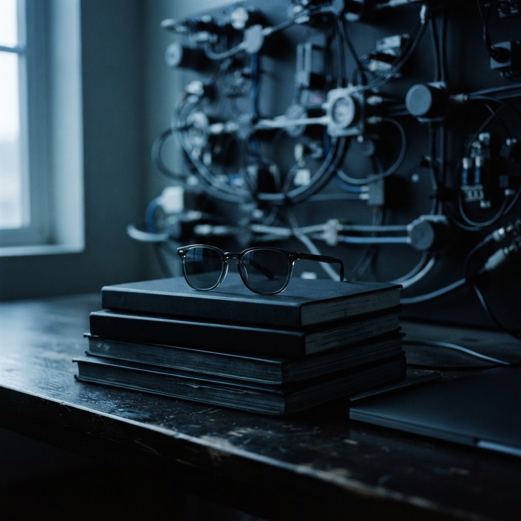 Engineering journals and complex physical system model at night
