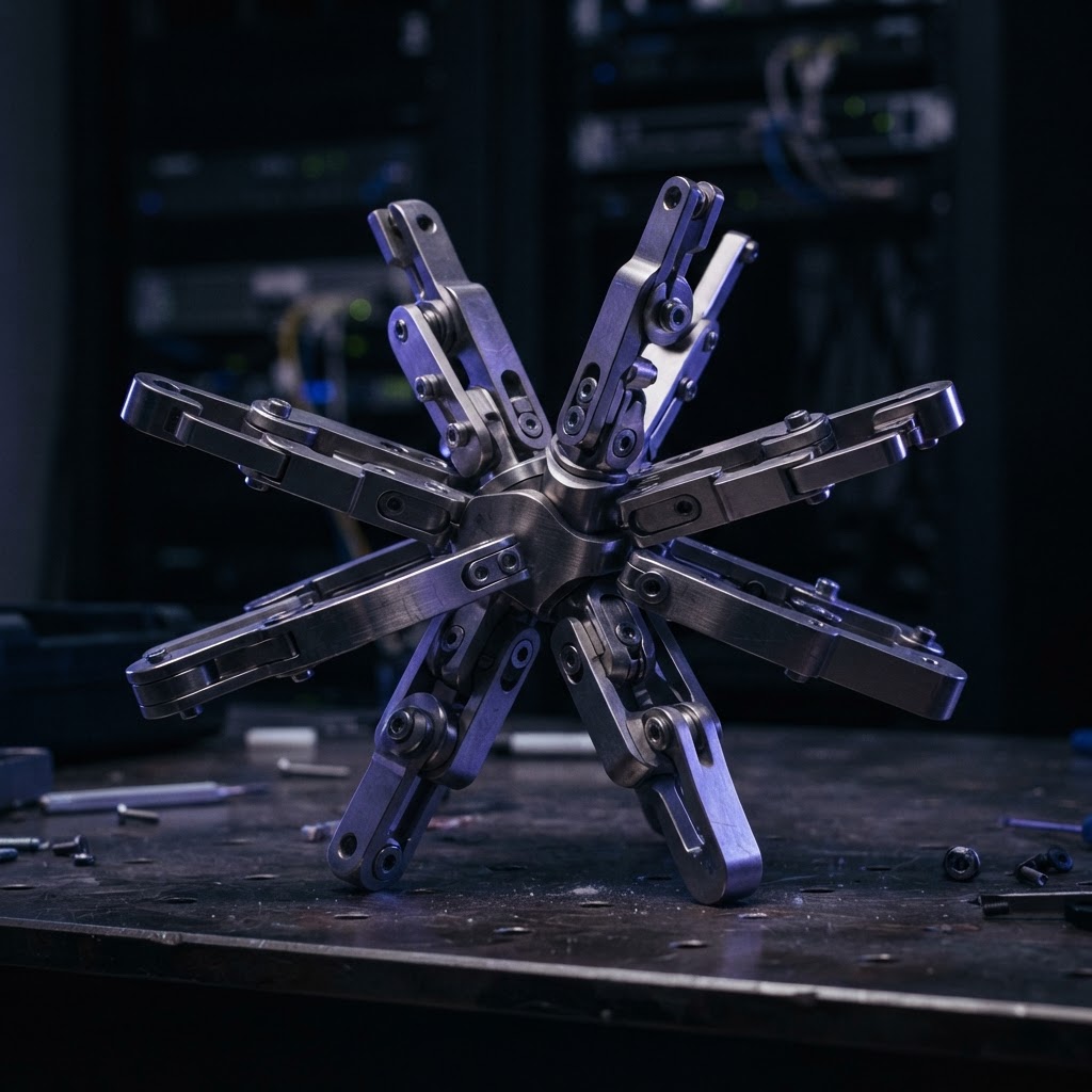Interlocking metal architectural joints representing network resilience