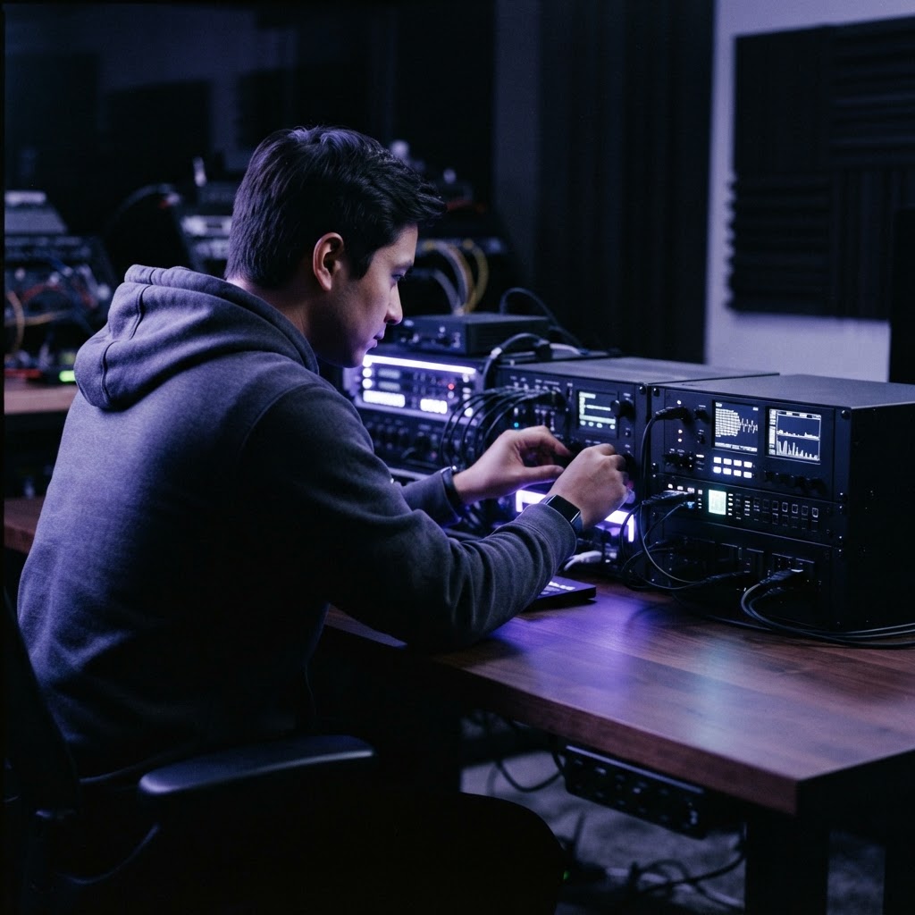 Developer working with modular hardware units