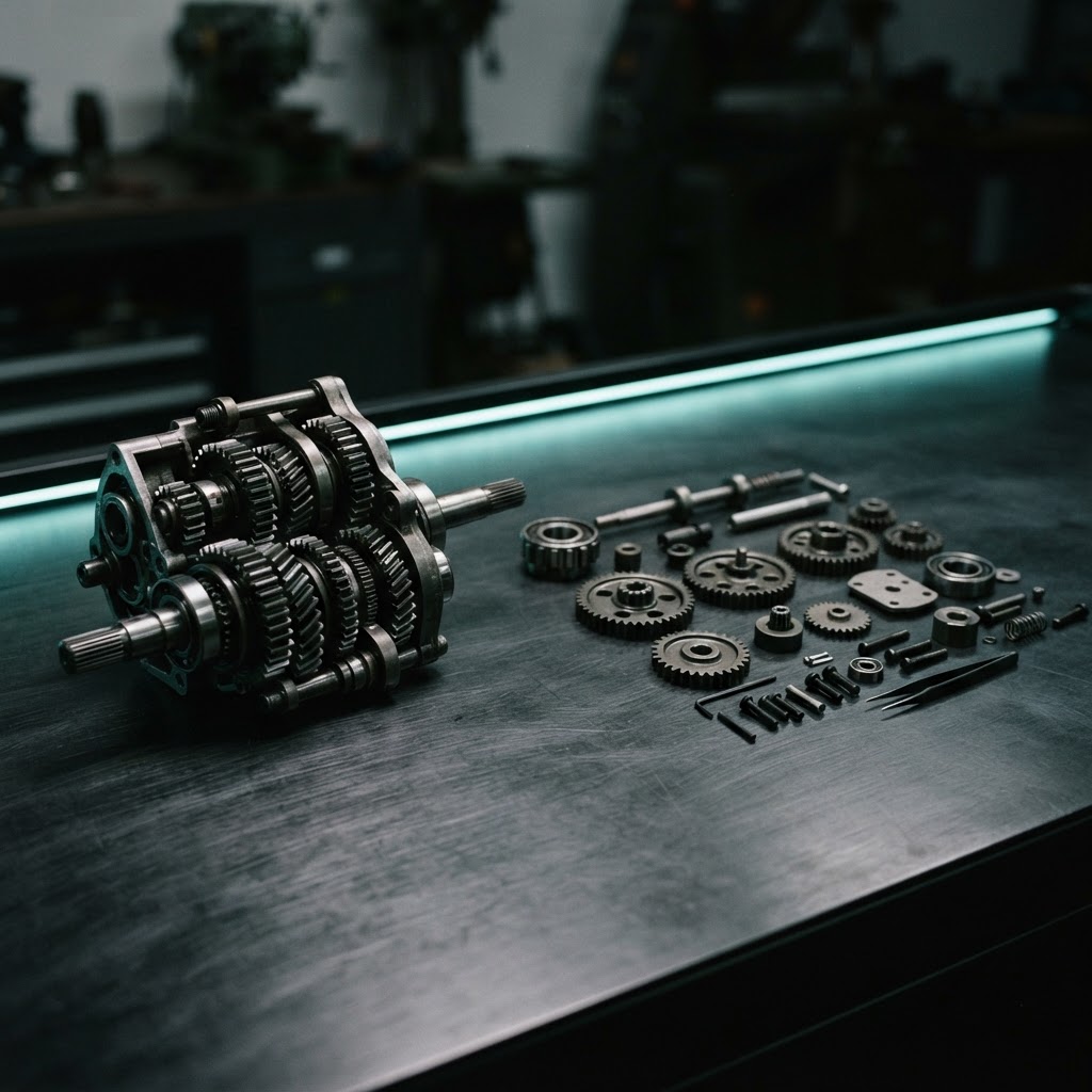 Detail of mechanical parts showing integrated versus modular systems