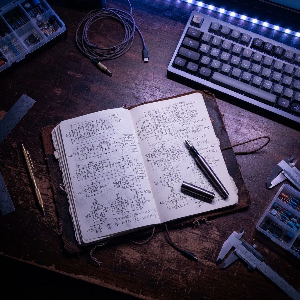 Open notebook on a developer desk