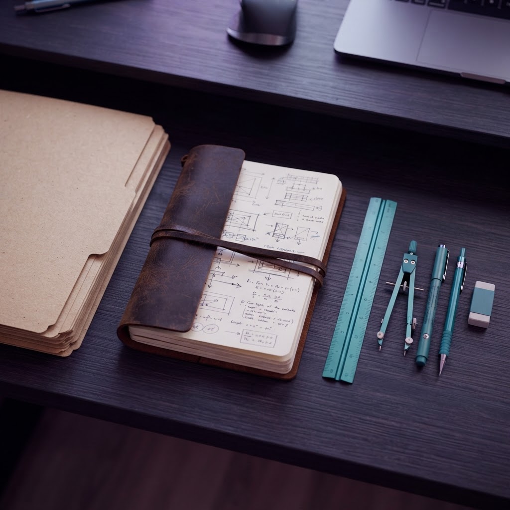 Professional documents and drafting tools on a desk