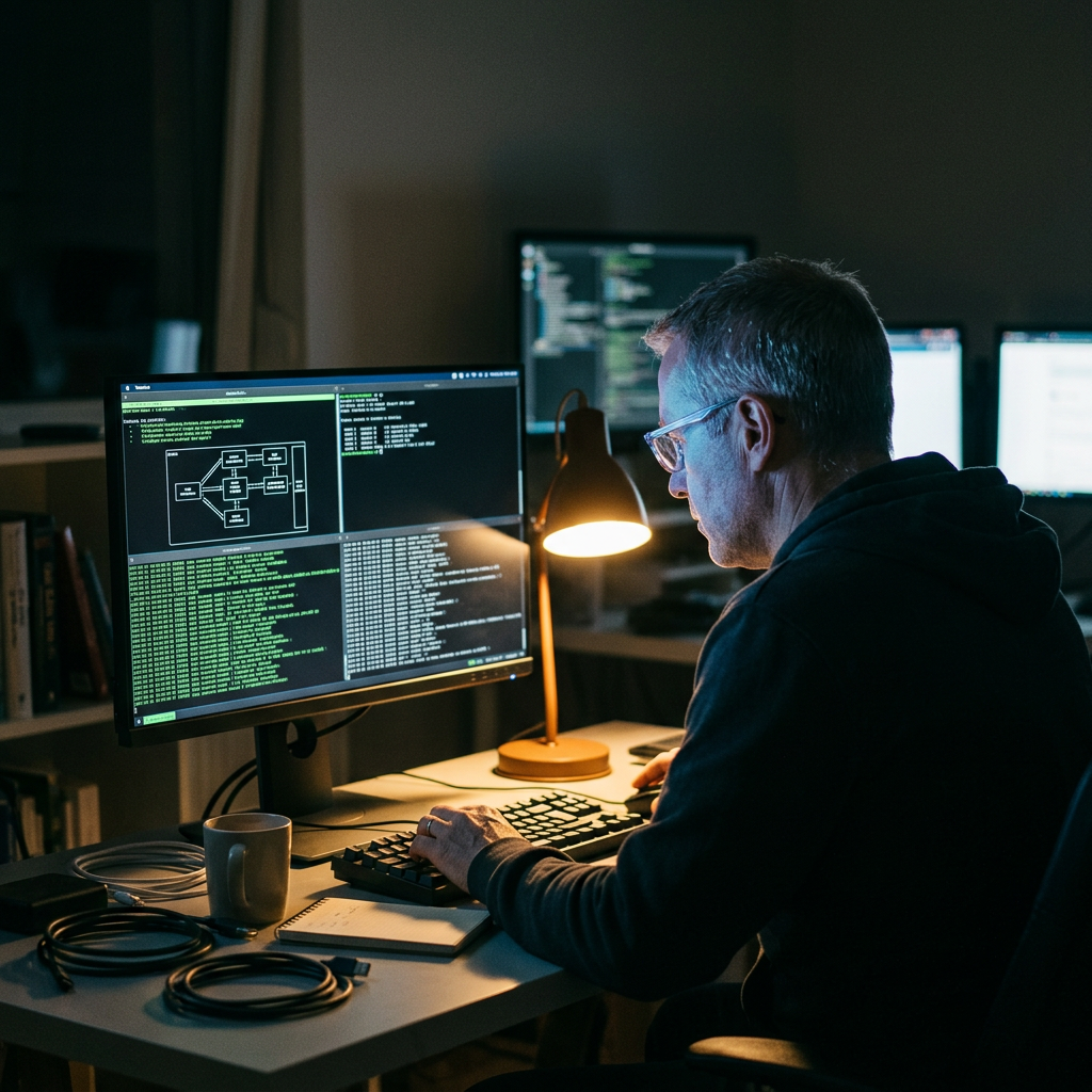 Developer analyzing container architecture in terminal