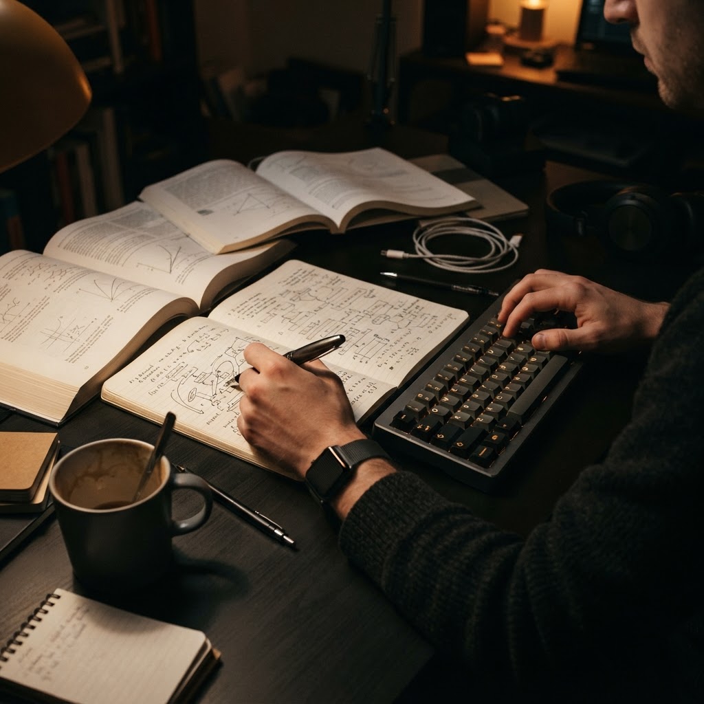 Developer planning project strategy in a notebook