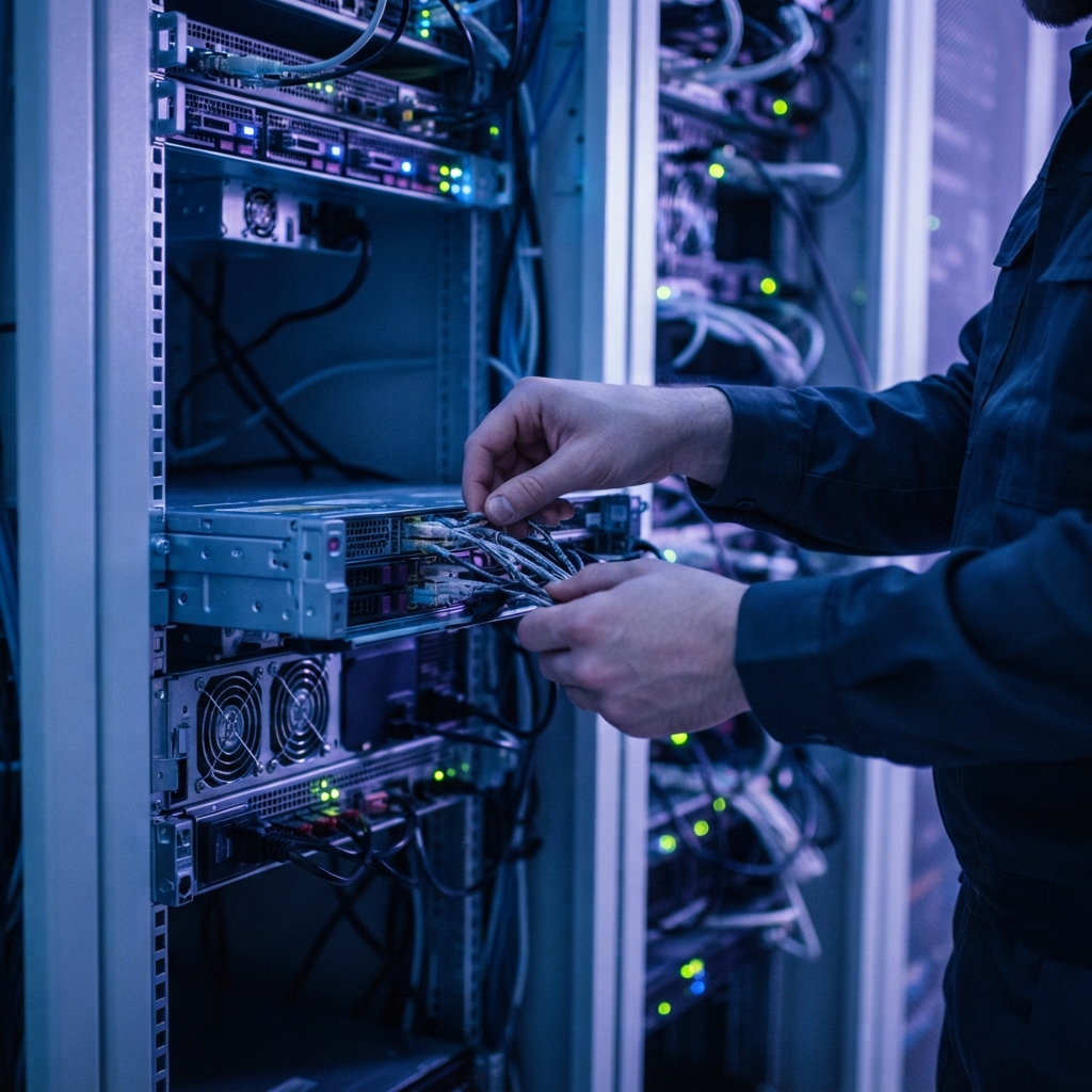 Close up of an engineer performing technical work on hardware