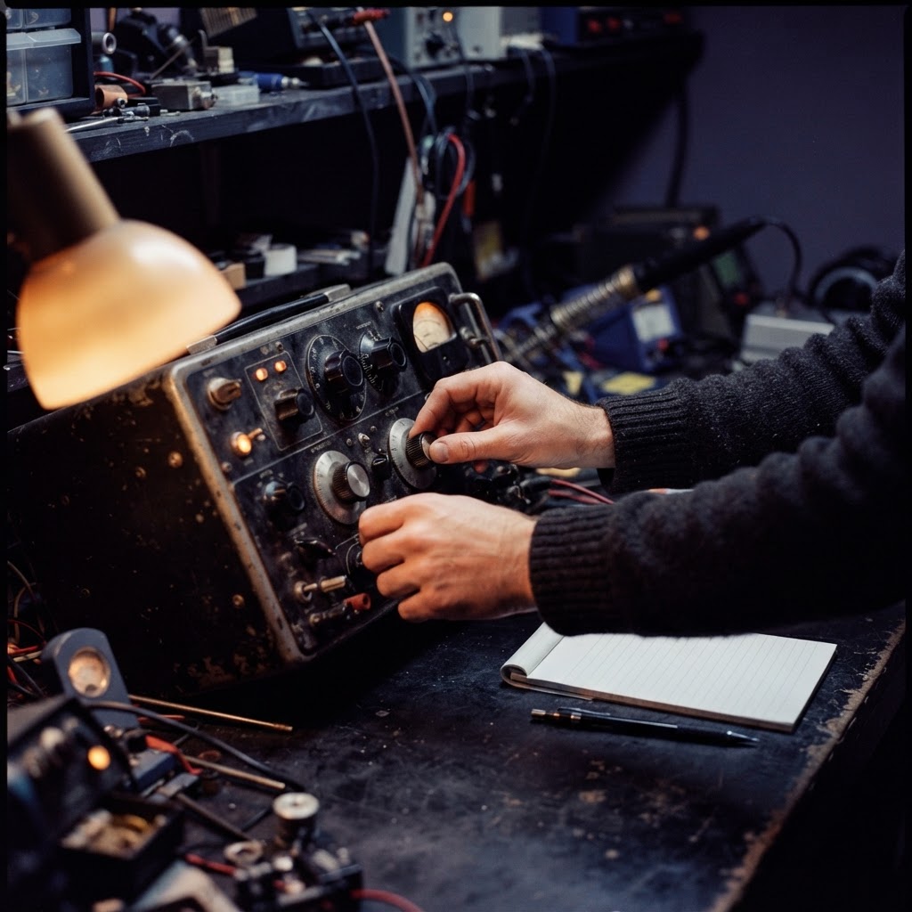 Hands adjusting high-precision dials on a workbench