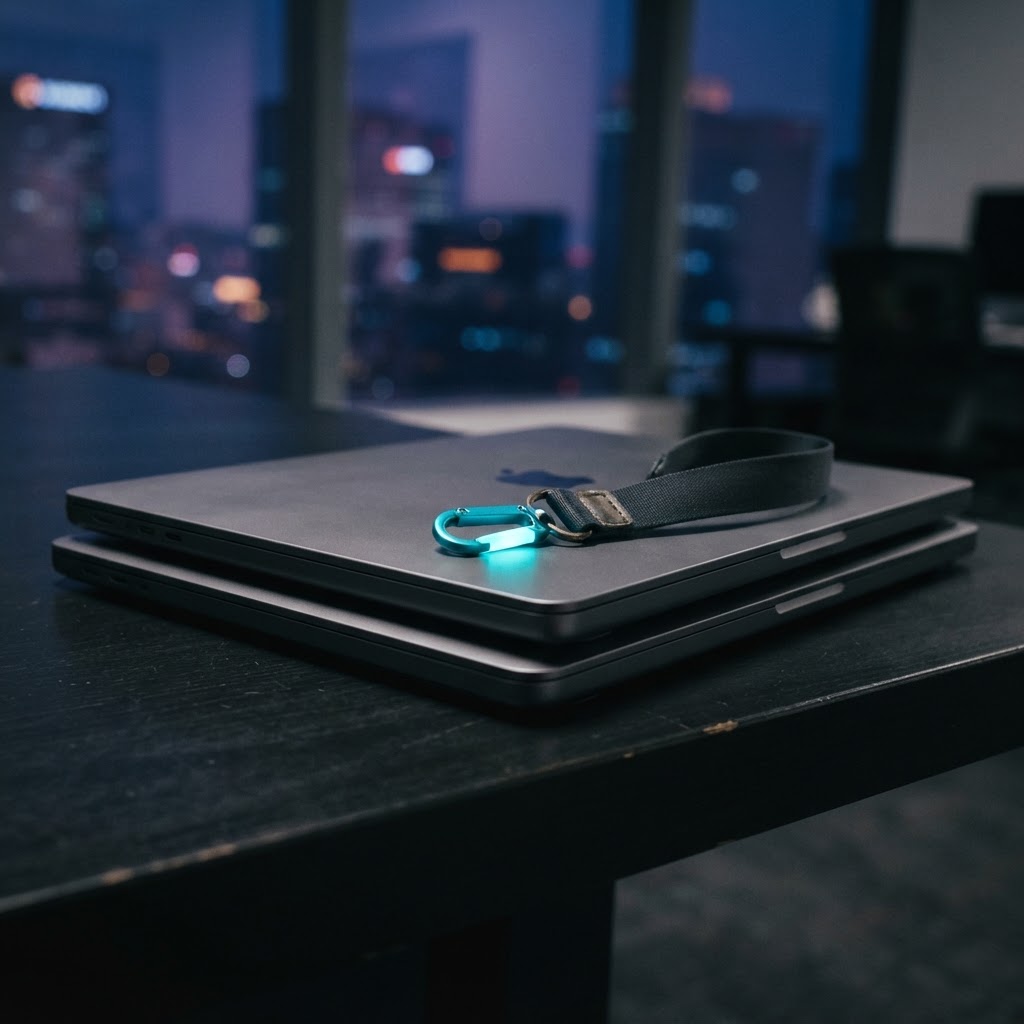 Stacked professional laptops on a dark desk