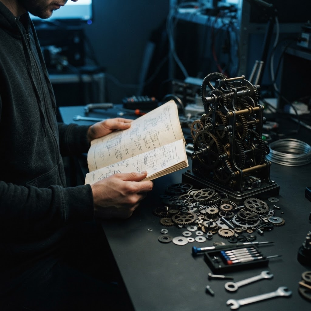 Close up of developer hands handling complex excess project components