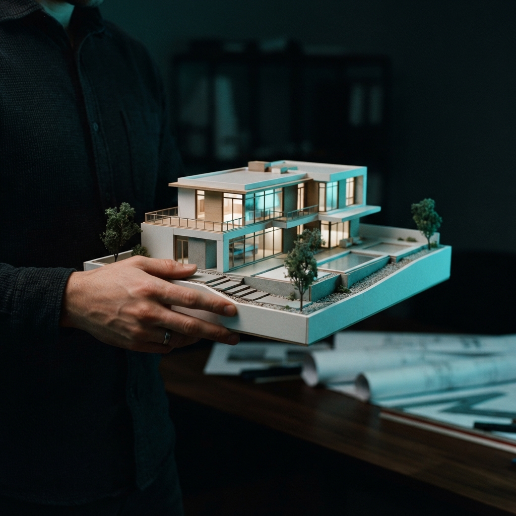 Close up of an architectural model held by a developer