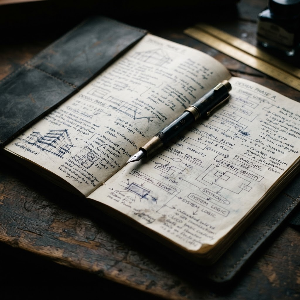 Handwritten technical notes in an engineering journal
