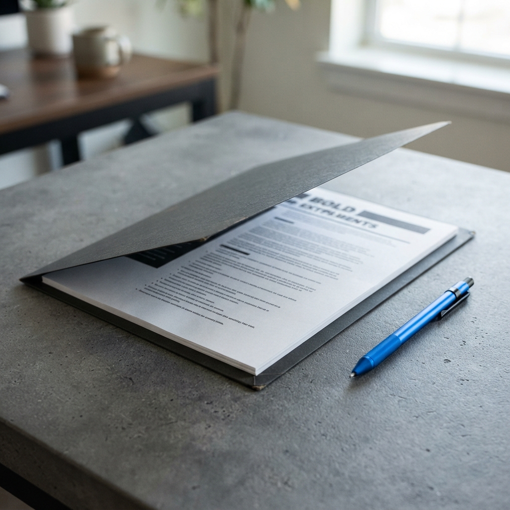 A business folder on a clean professional desk