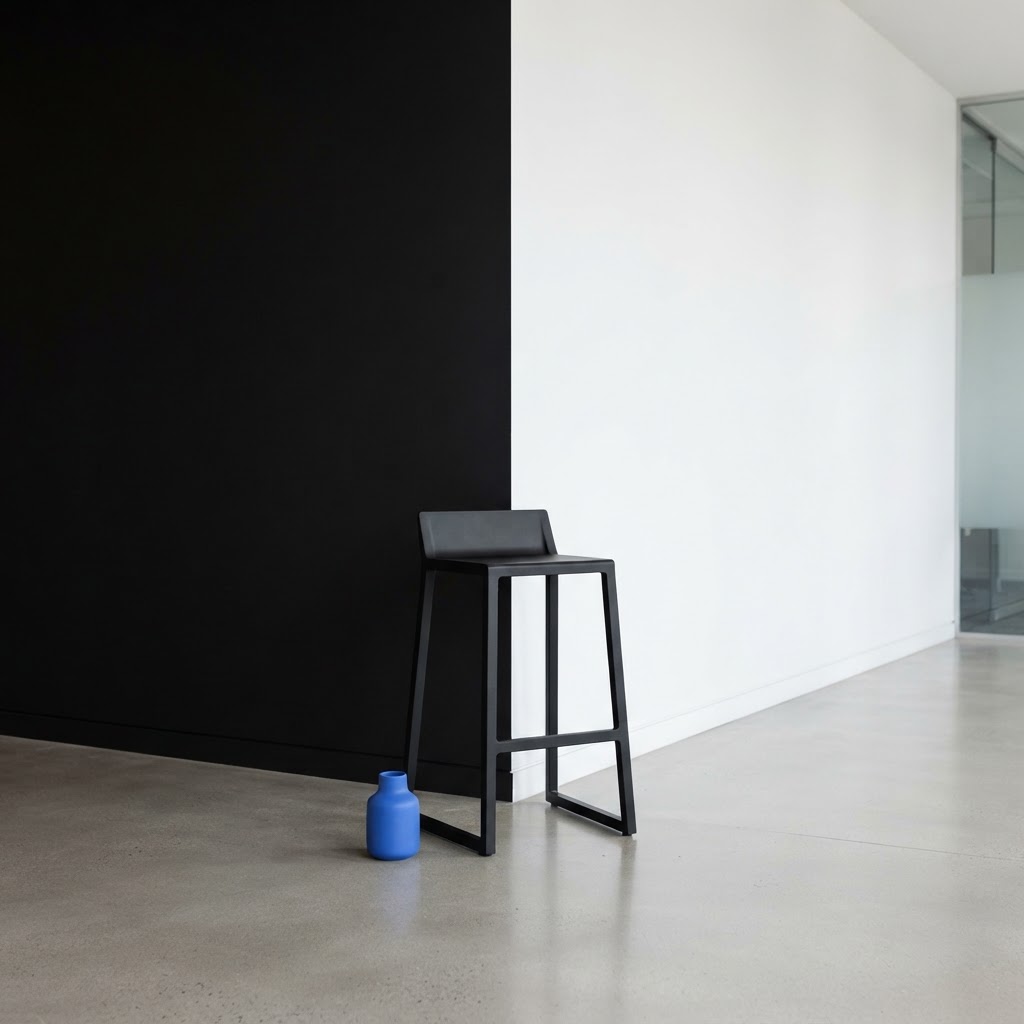 Modern architectural office corner with black and white walls