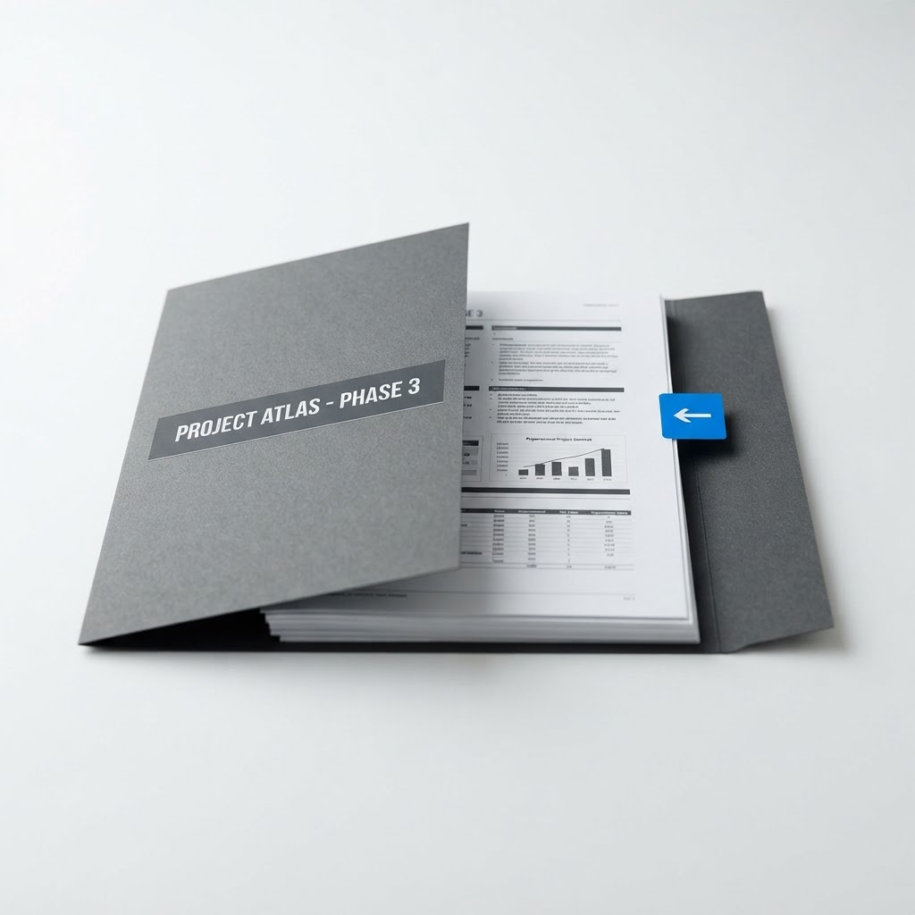 Organized physical project documentation for marketing services