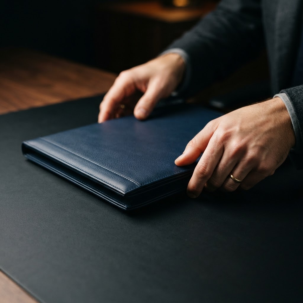 Hands organizing professional physical documents