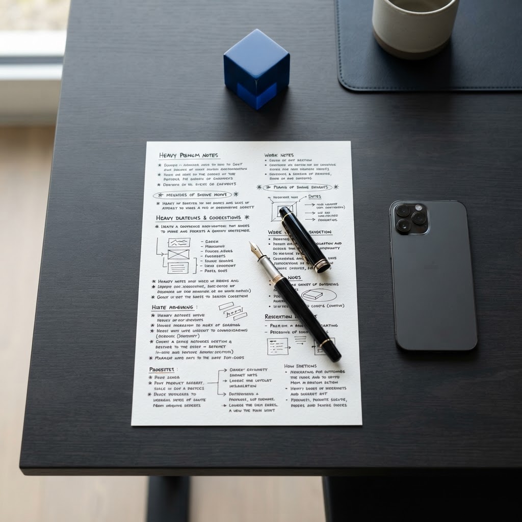 Minimalist desk setup with premium stationery and professional materials