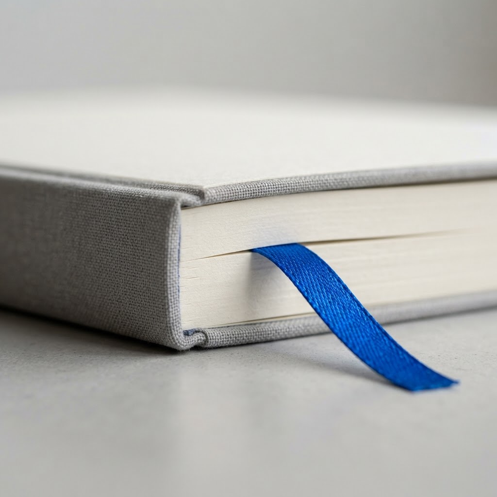 Macro view of a bound report with a blue accent bookmark