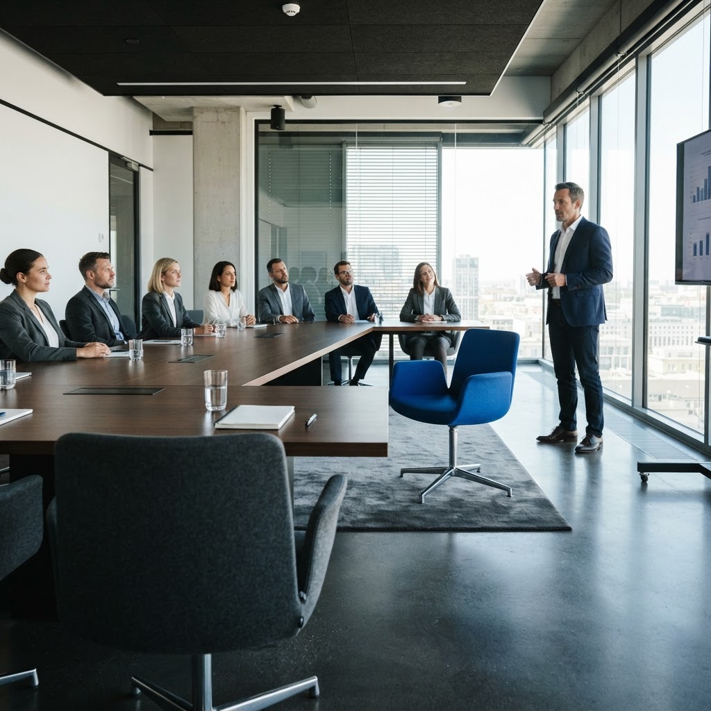 Clean modern conference room during a strategy session