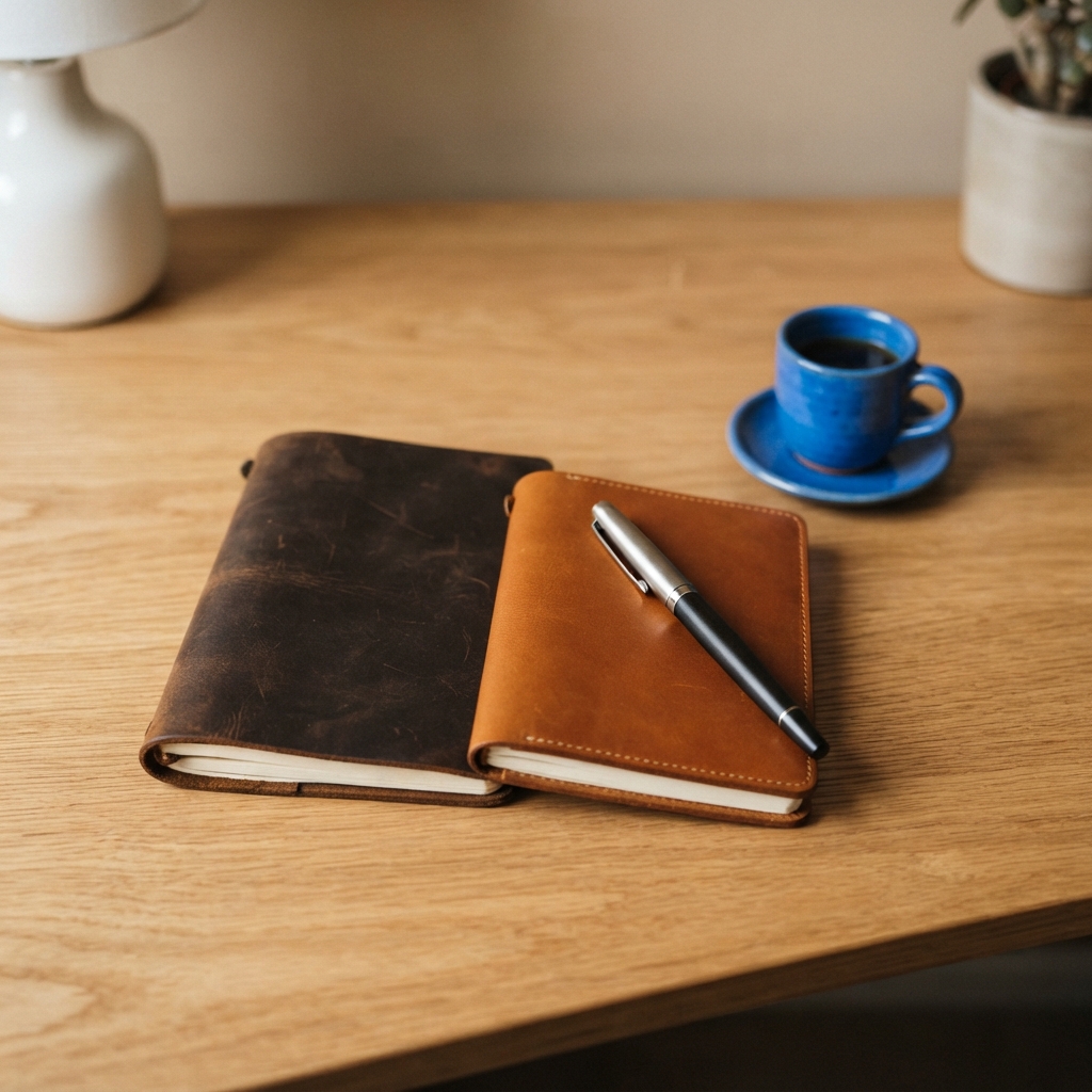 Minimalist desk workspace with professional stationery