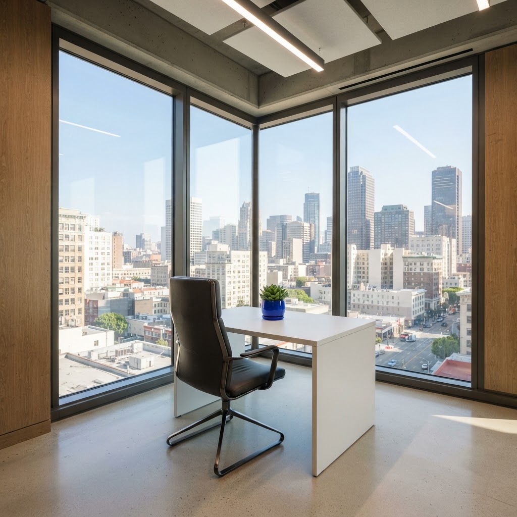 A minimalist and modern B2B office conference area