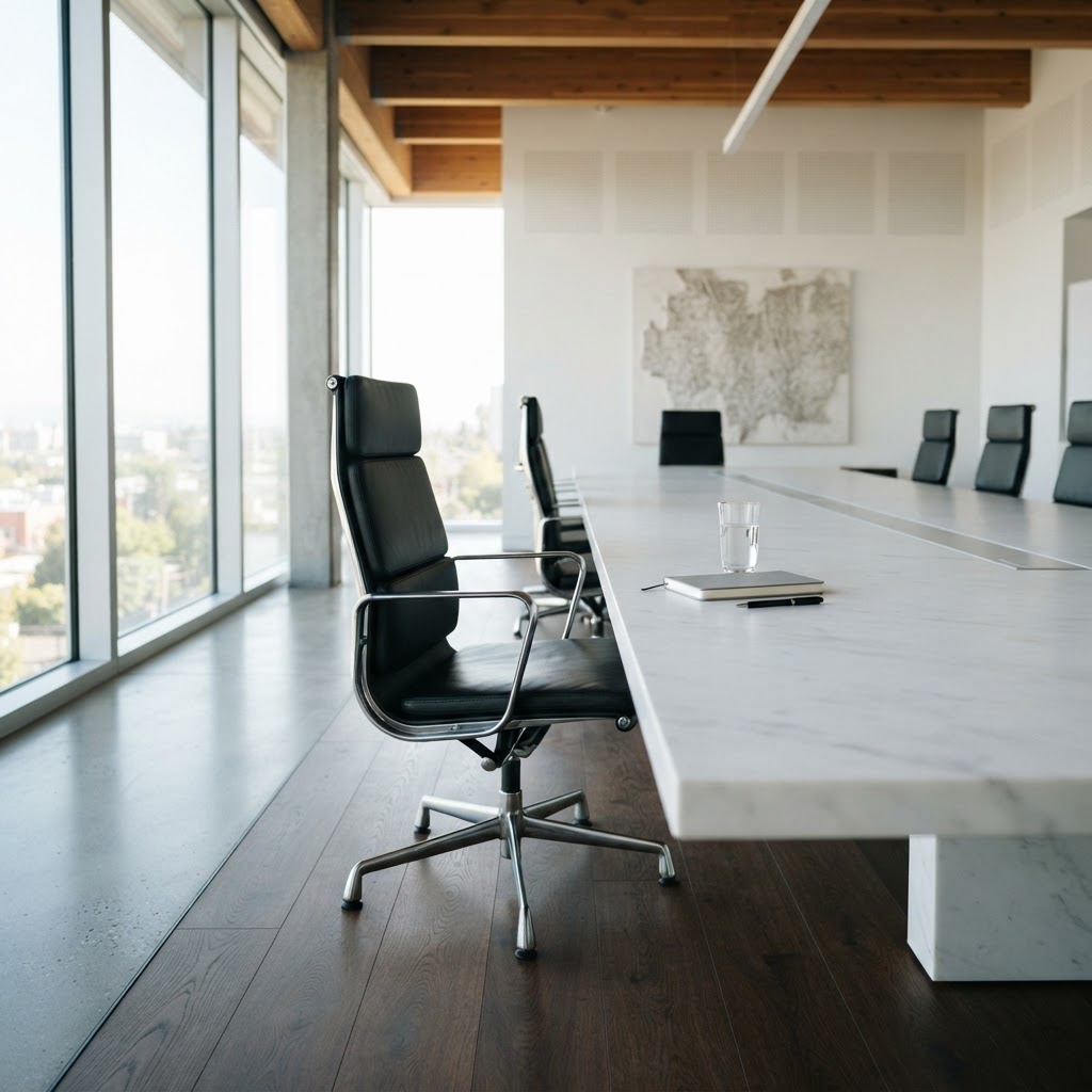 Modern minimalist conference room ready for a strategy meeting