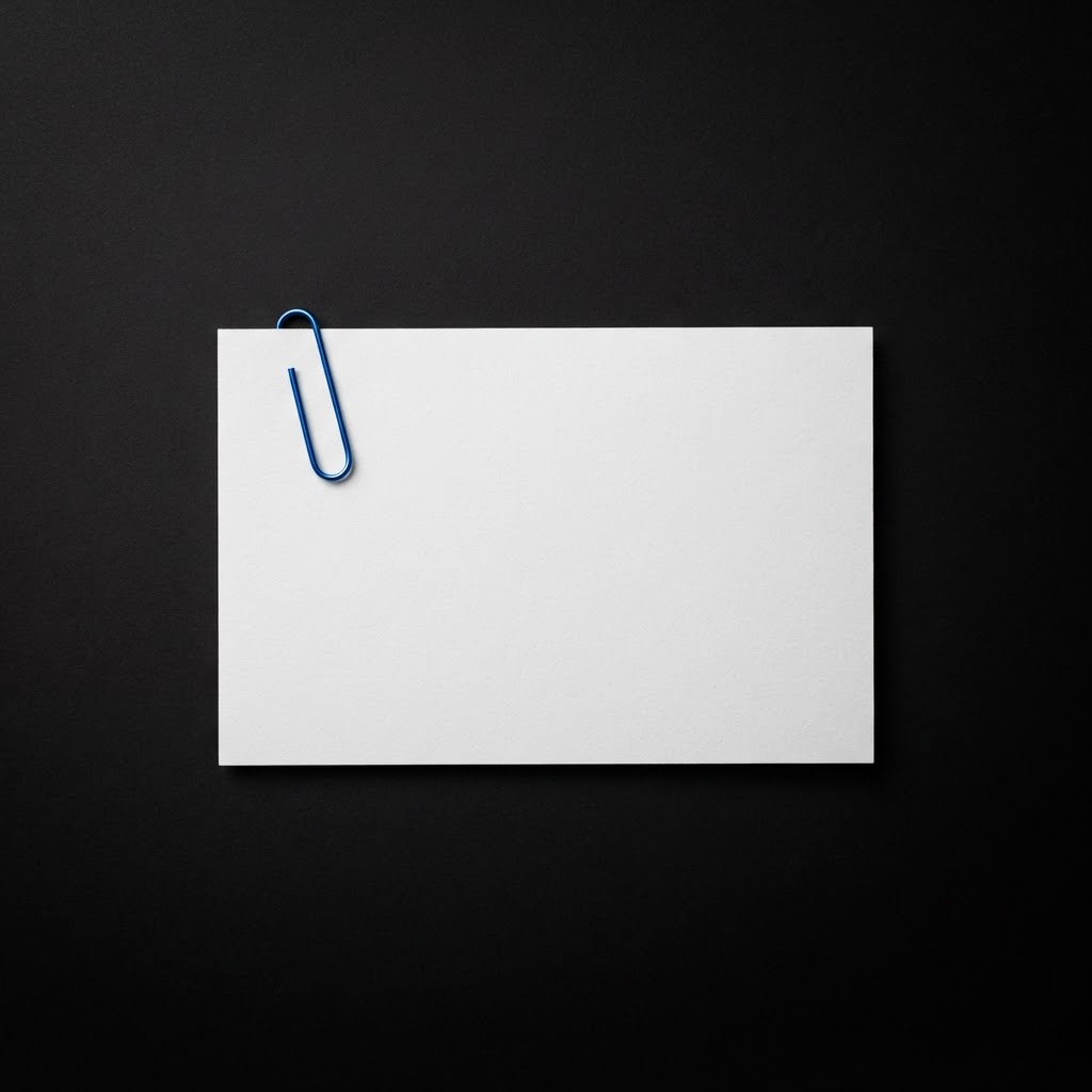 A single document with an electric blue paperclip against a near black background