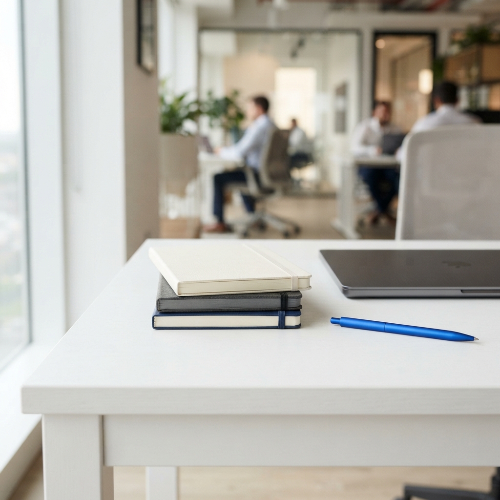 Clean organized workspace with professional stationery