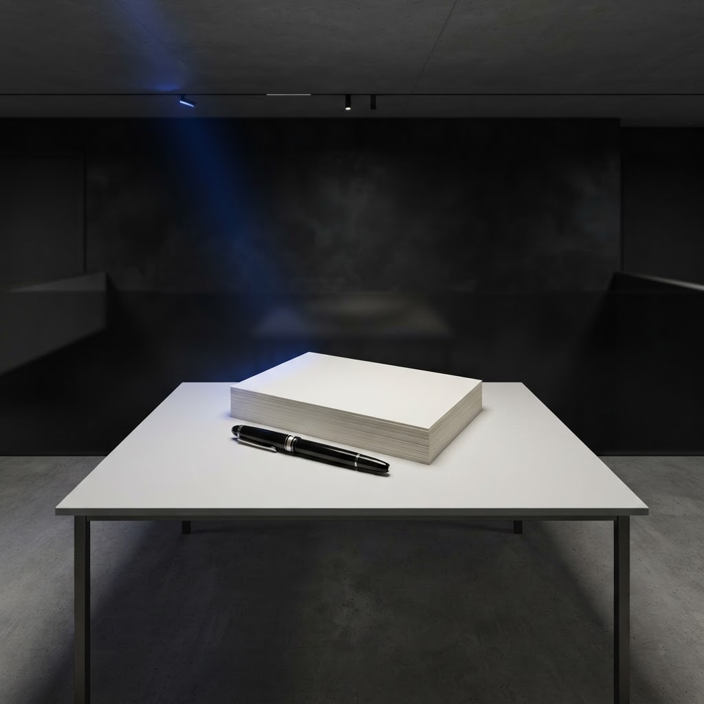 Minimalist desk setup representing professional service and precision
