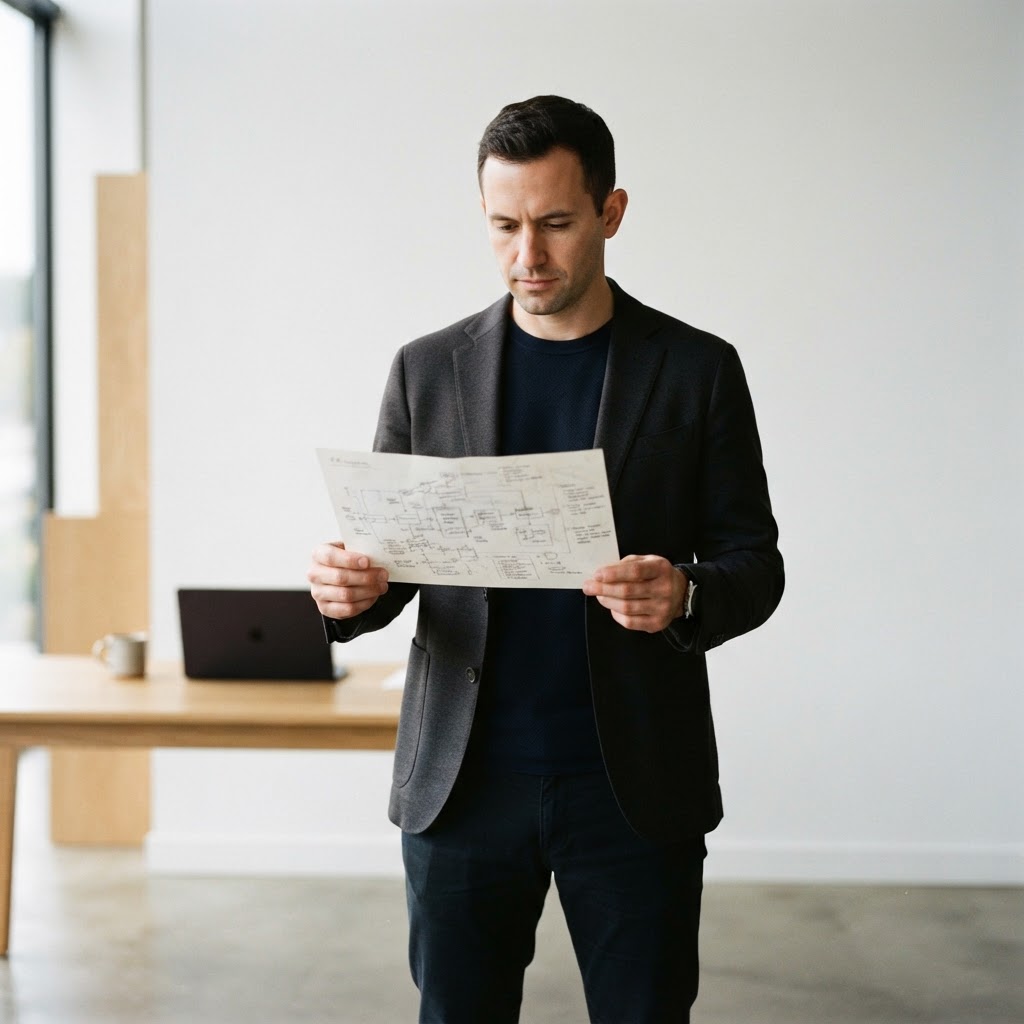 Professional reviewing a strategic decision document