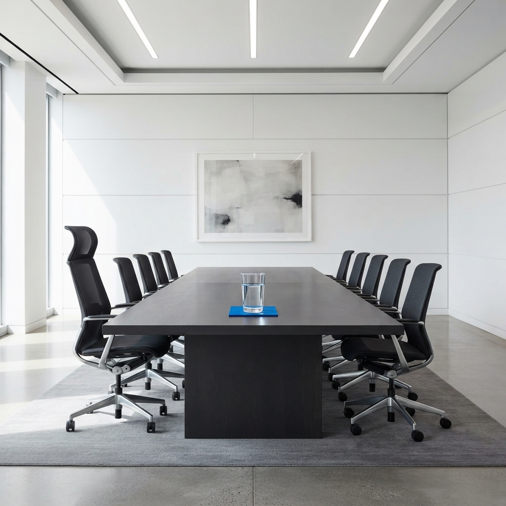 Minimalist conference room prepared for a strategic meeting