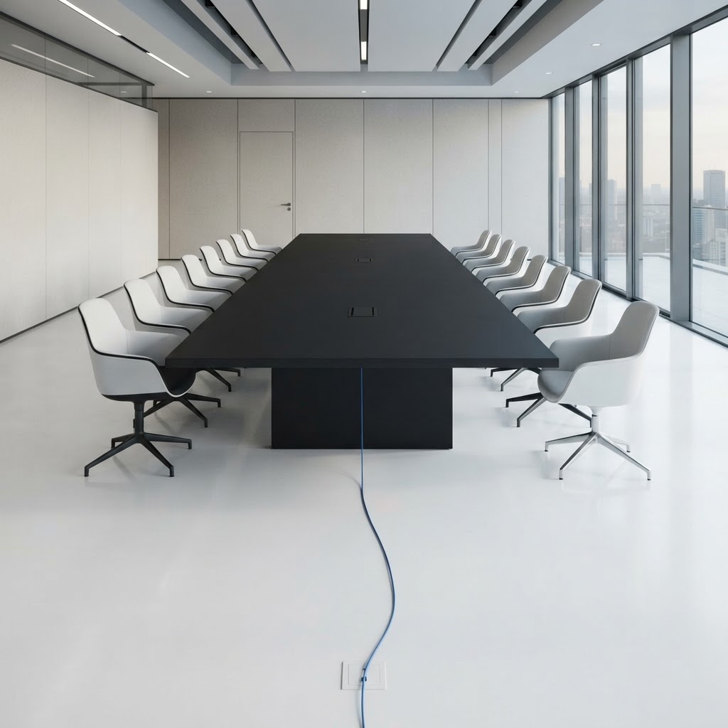 Empty modern boardroom table and chair