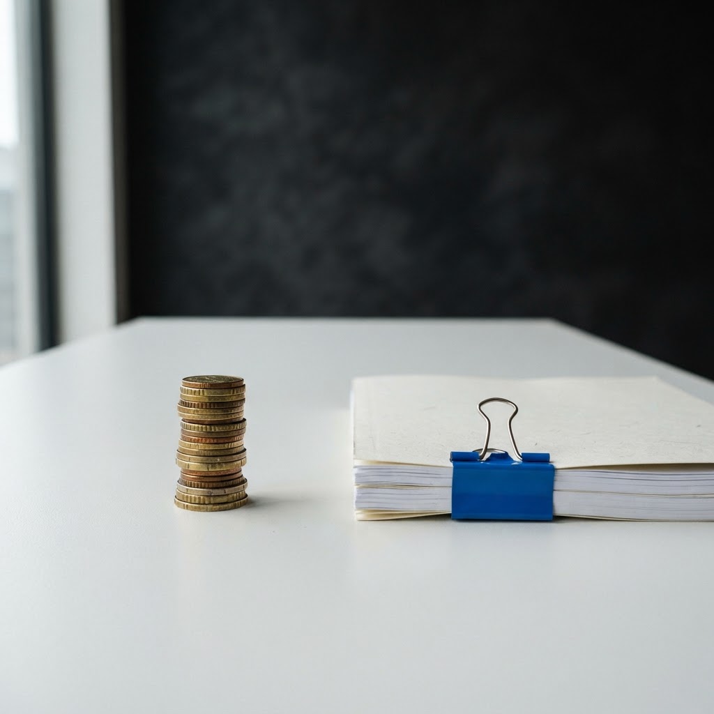 Stacked coins and a professional report on a desk representing investment choices