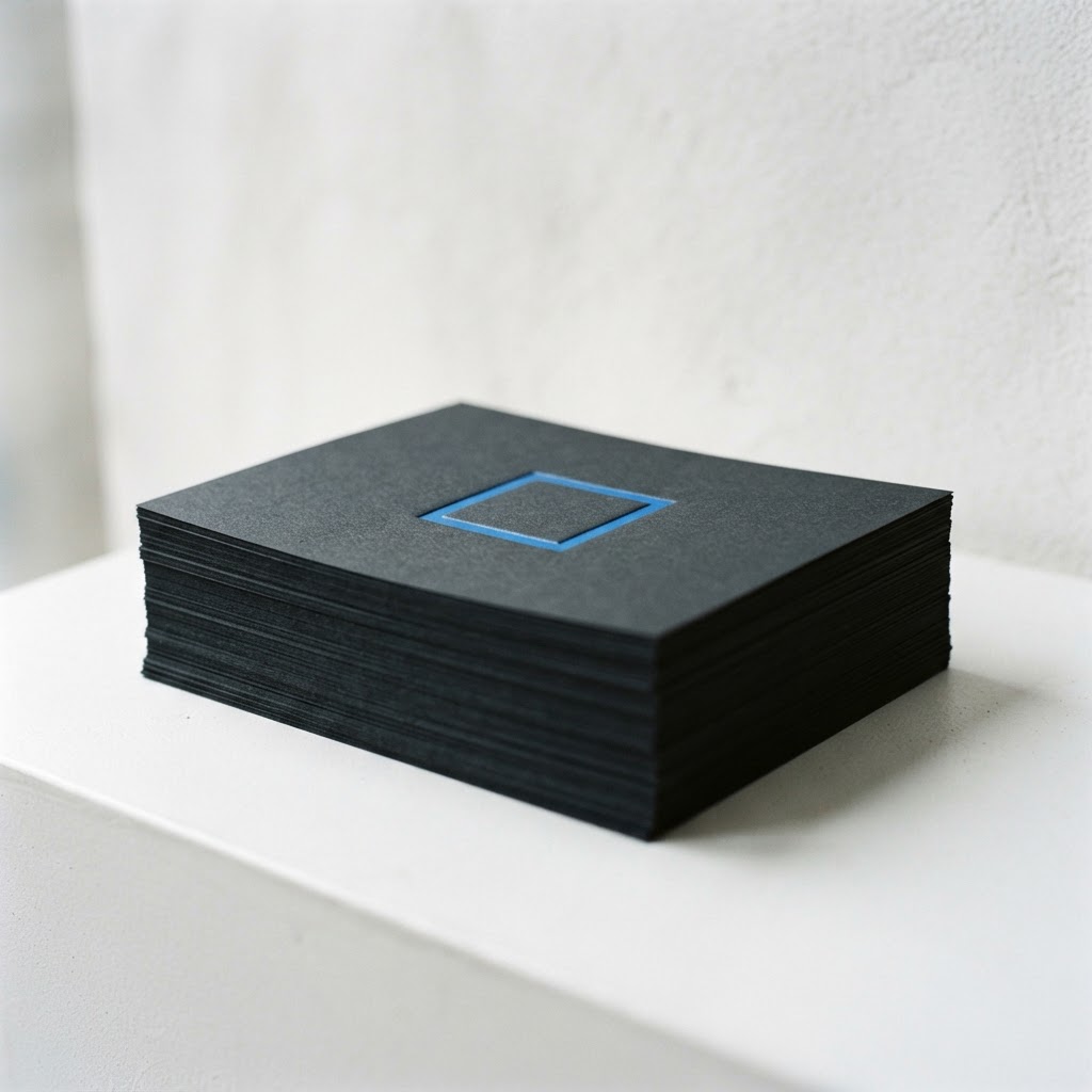 High quality black paper stack with a single blue embossed accent