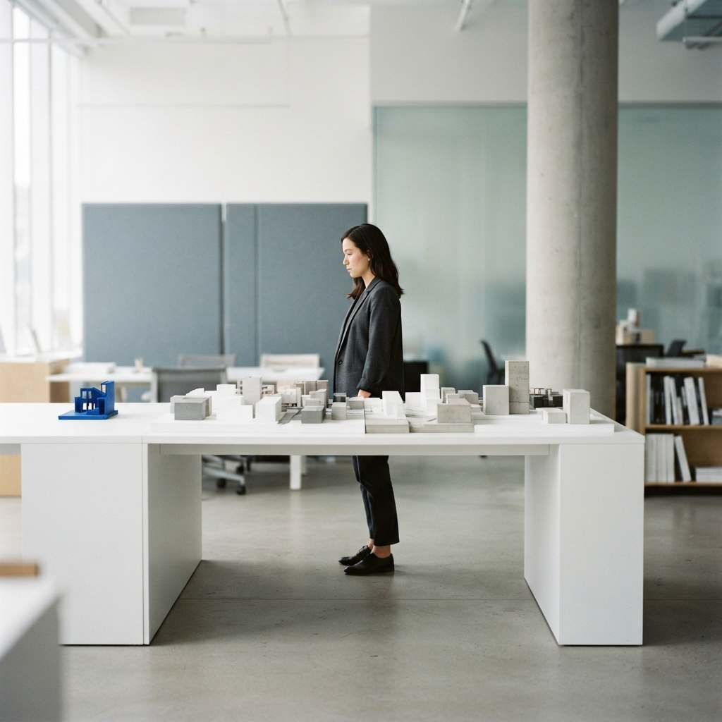 A person observing a clean professional workspace